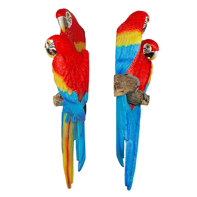 Parrot decoration,Handmade custom design wall hanging resin bird sculpture tropical scarlet macaws parrot decor