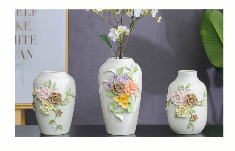 3D Ready goods Handmade flower Sweet Home Gift White Decorative Ceramic Vase For Home Decor