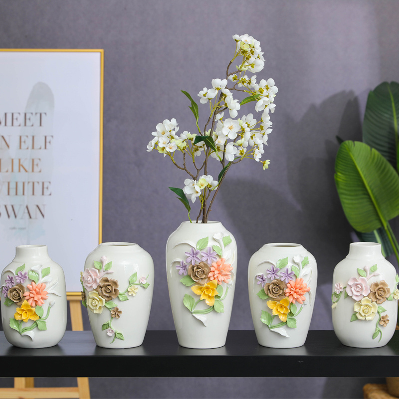 3D Ready goods Handmade flower Sweet Home Gift White Decorative Ceramic Vase For Home Decor