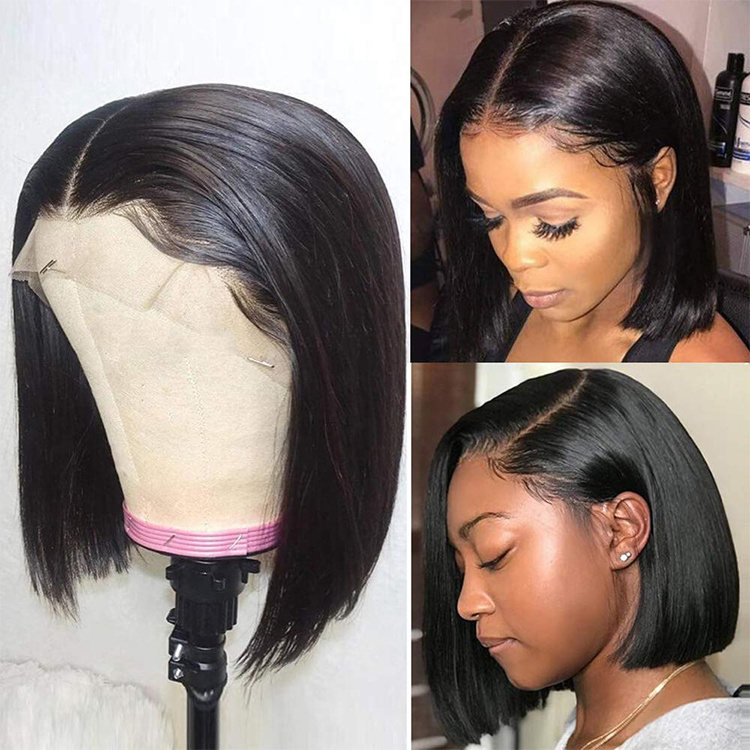 Short closure wigs for black women human hair double drawn human hair 10inches wig