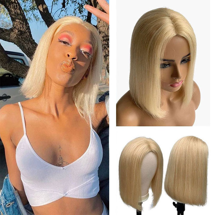 Swiss Transparent HD lace 613 honey blond bob wig human hair straight remy lace frontal wigs for black women