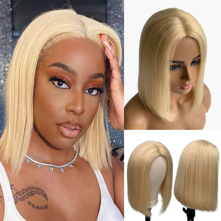 Swiss Transparent HD lace 613 honey blond bob wig human hair straight remy lace frontal wigs for black women