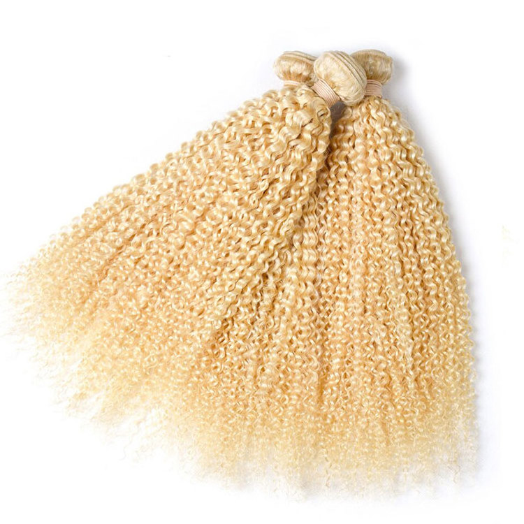 Human hair kinky curly 613 Blonde Virgin Human Hair Bundles With Closure, 613 hair color blonde Bundles With Frontal wholesale