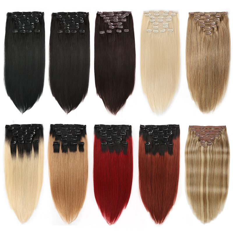 Wholesale Clip Real Human Hair Extensions High Quality Natural Seamless Clip In Raw Hair Extension