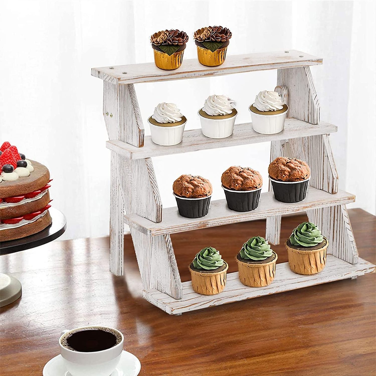 Rustic white wooden cup cake display stand wood risers for displays ideal craft funko pop shelves