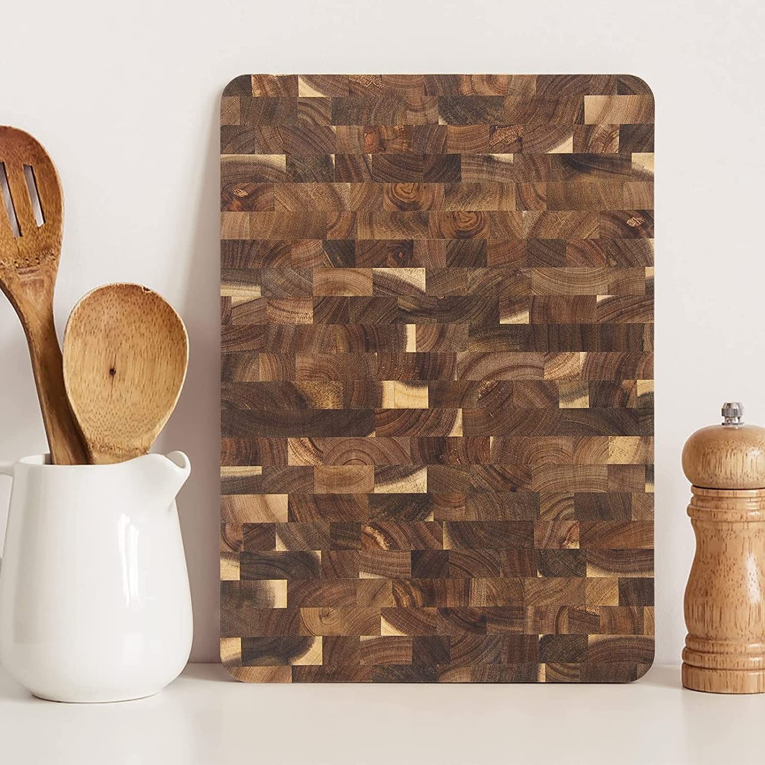 Acacia Teak wood Butcher block Cheese Board  Large End Grain Teak Wood Cutting Board Cured with Beeswax and Natural Oils