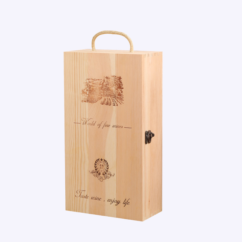 Decorative Wine Gift Box Liquor Bottle Storage and Carrying Case Wood Wine Box with Latched Lid