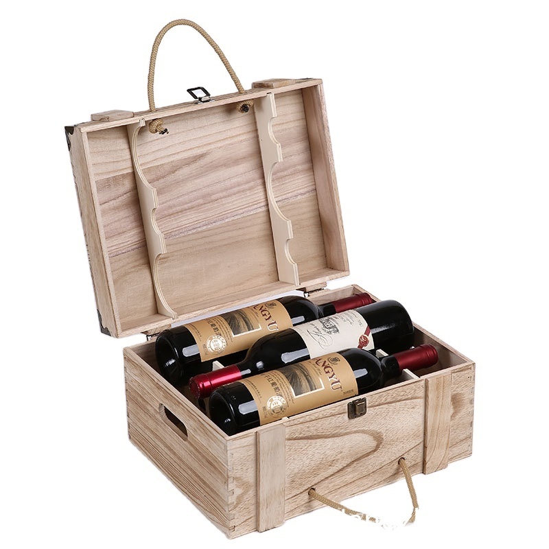 Decorative Wine Gift Box Liquor Bottle Storage and Carrying Case Wood Wine Box with Latched Lid