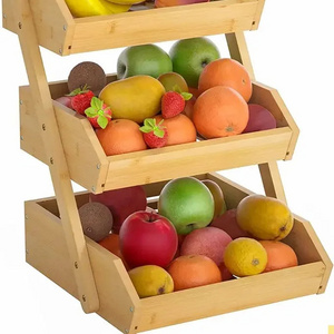 Large Capacity Fruit Stand Storage Holder 3-tiers Bamboo Fruit Basket for Kitchen or Home