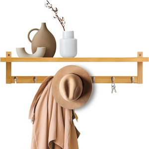 Wall Mounted Coat Rack with Shelf Bamboo Storage Organizer With Key Hooks Wooden Coat Racks Wall Shelf For Home Decor