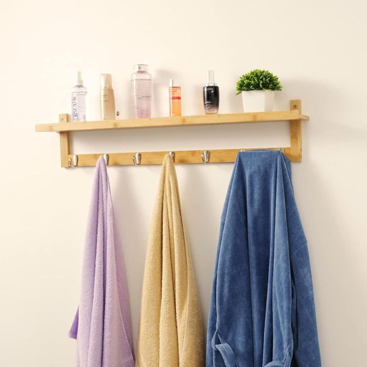 Wall Mounted Coat Rack with Shelf Bamboo Storage Organizer With Key Hooks Wooden Coat Racks Wall Shelf For Home Decor