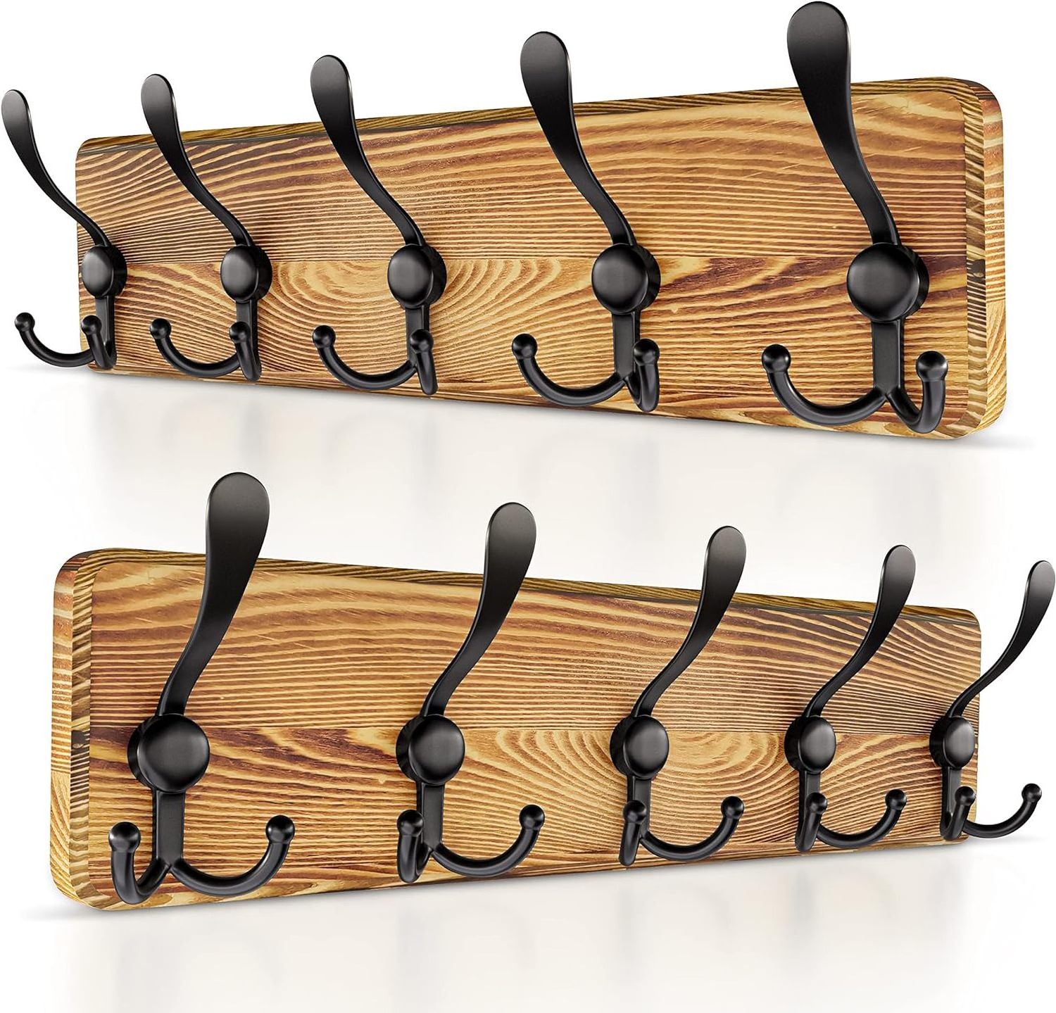 Wood Coat Rack Wall Mount with 5 Tri Hooks Solid Pine Wood Wall Hooks Rack for Hanging Towels Clothes Hat Bag Hanger Holder