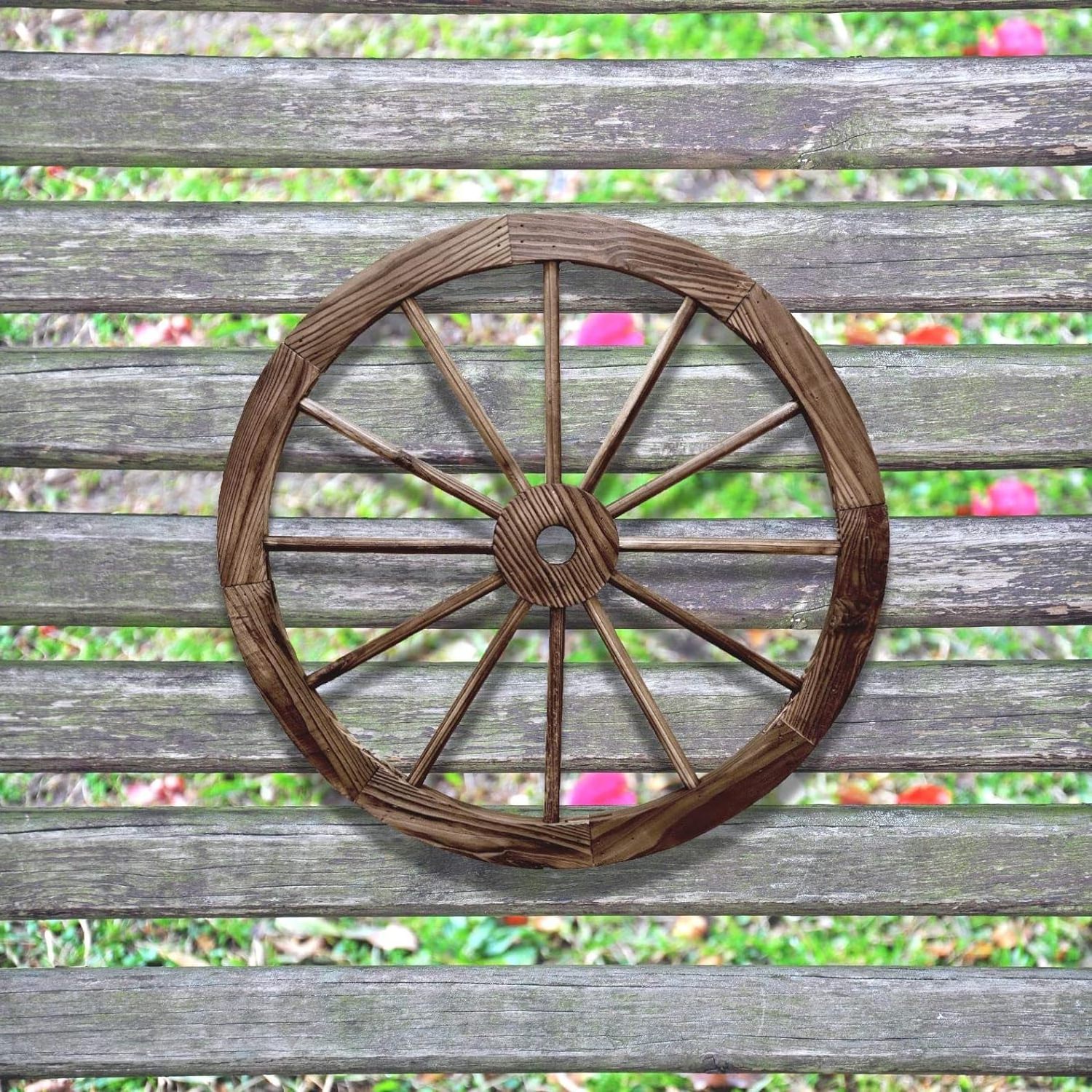 Wooden Wagon Wheel Decorative Wall Hanging Farmhouse Wagon Wheels Rustic Yard Wall Art Decor Hanging Decorative Wheels