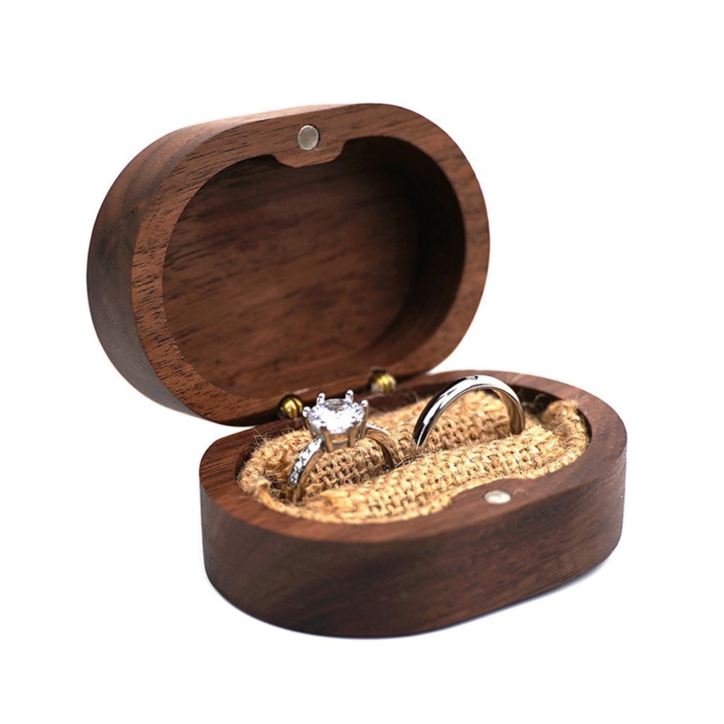 Custom LOGO Rustic Wedding Wooden Jewelry engagement Storage Container Holder Rings Bearer walnut wood Ring Box