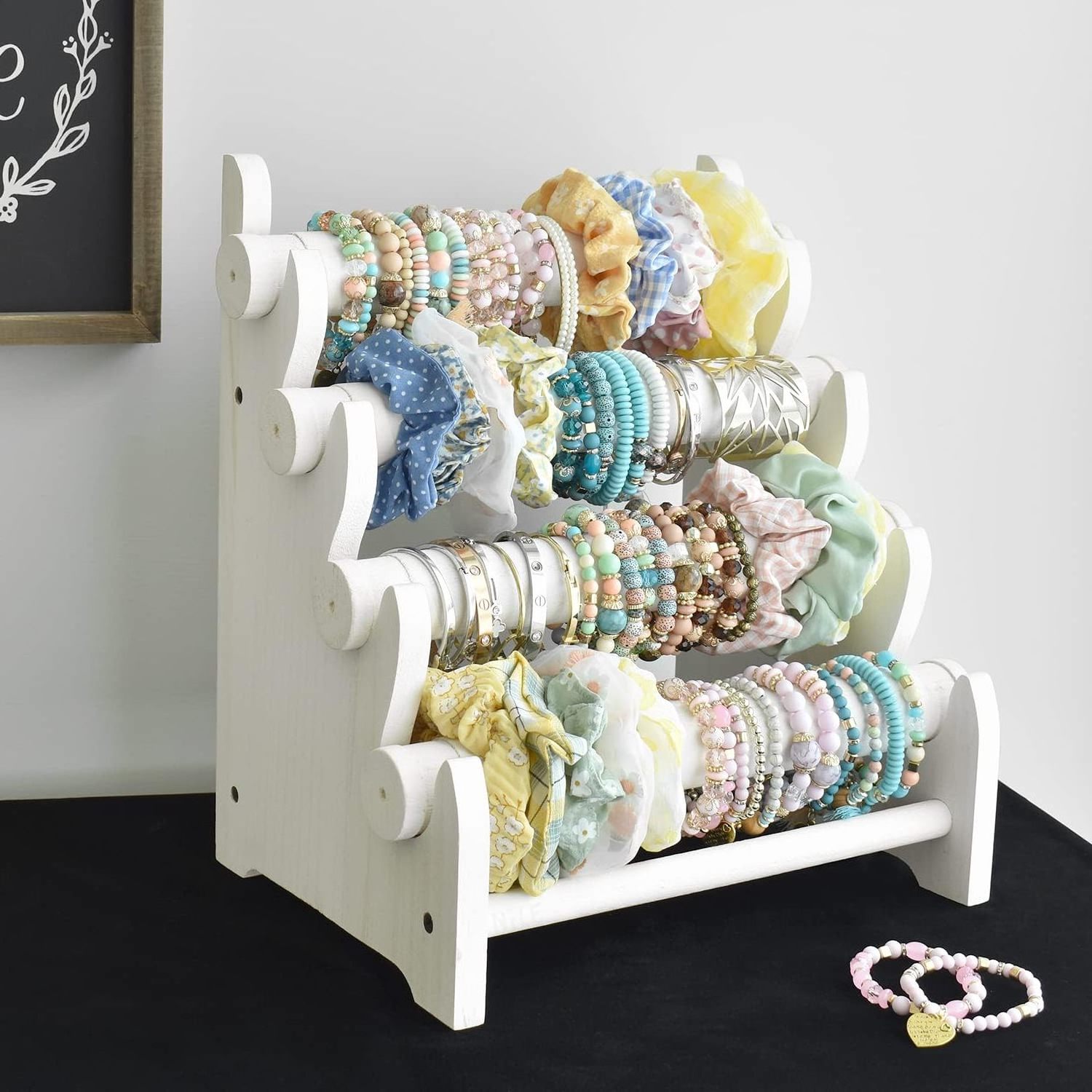 Wooden 4 Tier Jewelry Display Bracelet Bangle Scrunchie Holder Stand for Store and Home Organization