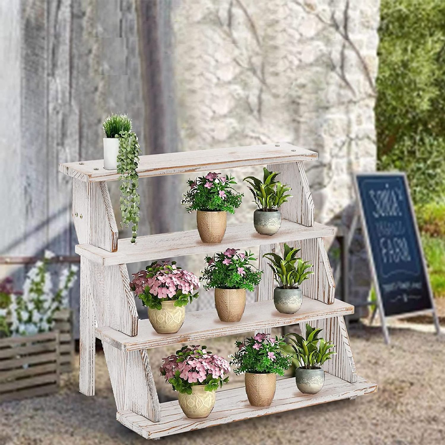 Rustic white wooden cup cake display stand wood risers for displays ideal craft funko pop shelves