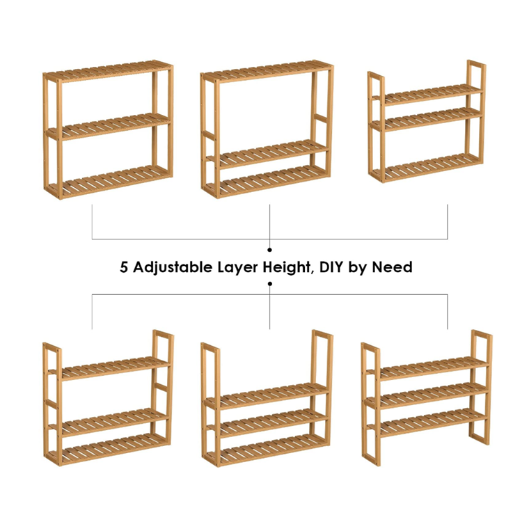 Bamboo bathroom shelf 3-tier multifunctional adjustable layer rack wall mounted utility storage organizer