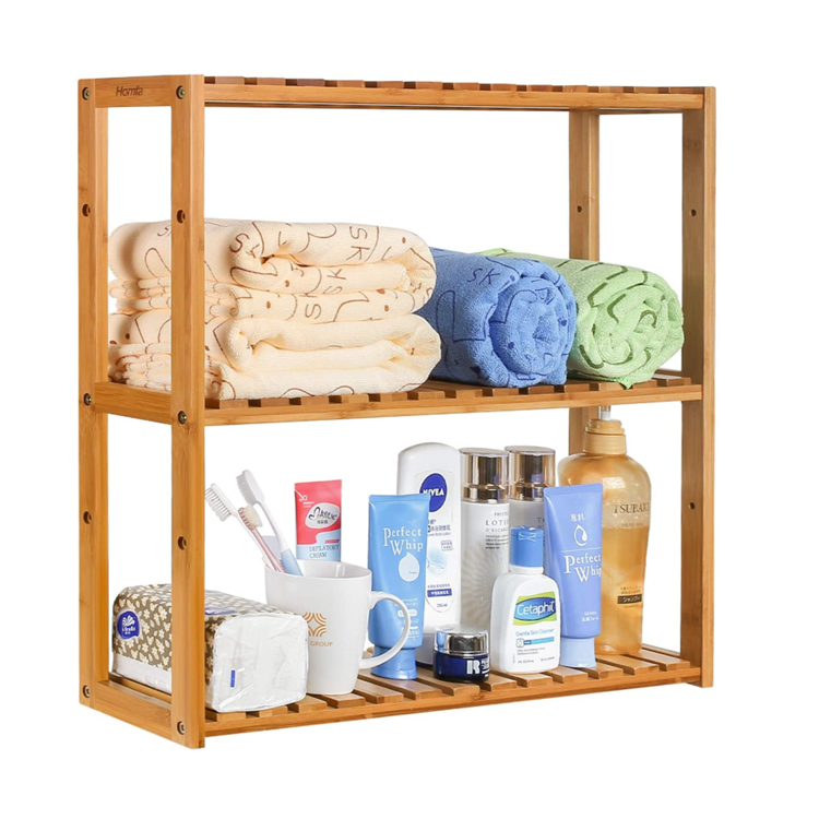 Bamboo bathroom shelf 3-tier multifunctional adjustable layer rack wall mounted utility storage organizer