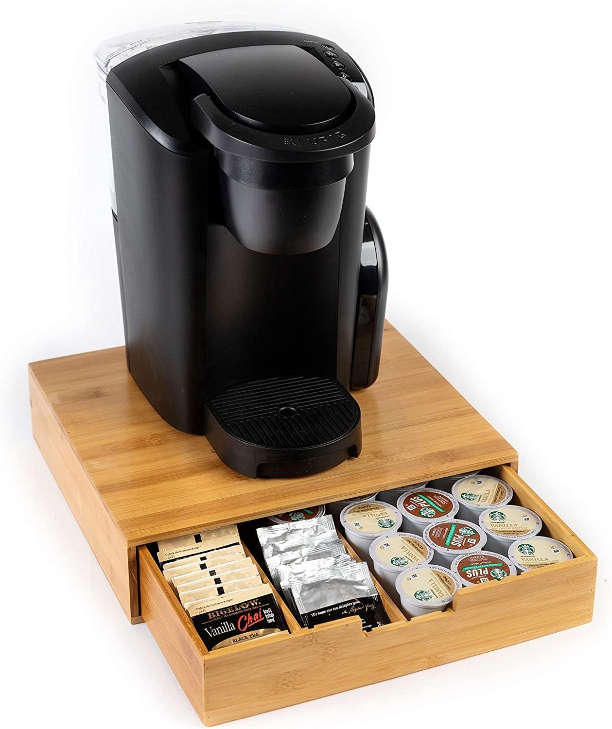 bamboo coffee cup drawer storage/organizer Coffee Pod Drawer K- cup holder bamboo leaf tea box K Cup espresso coffee pod holder