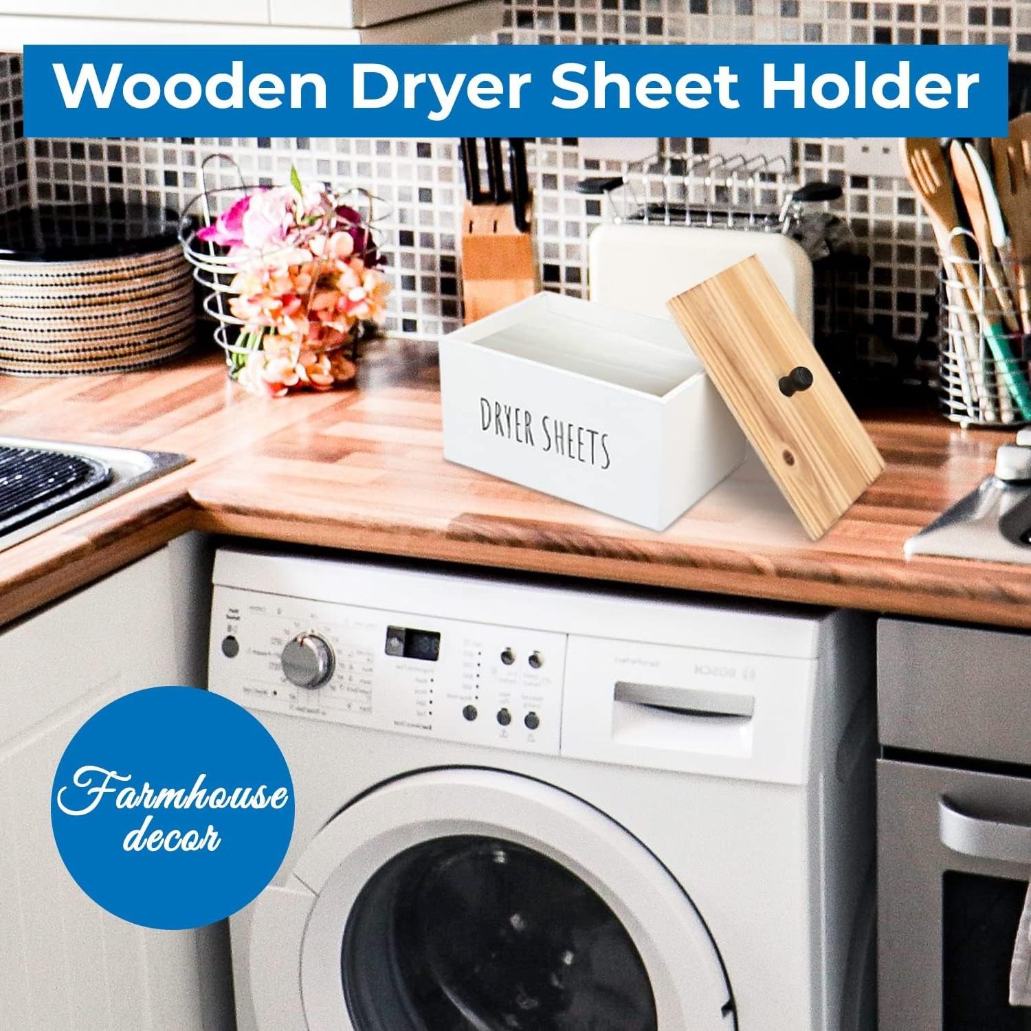 Laundry Dryer Sheet Holder Home Softener Sheets Dispenser for Farmhouse Decor Space Saving Organization Storage Wooden Box