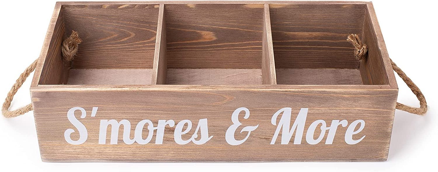 S'Mores Station Box S'Mores Bar Holder Farmhouse Kitchen Decor Rustic Smores Roasting Station Wood Organizer Camping BBQ Storage