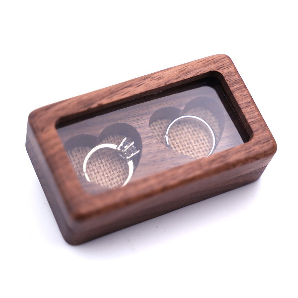 Custom LOGO Rustic Wedding Wooden Jewelry engagement Storage Container Holder Rings Bearer walnut wood Ring Box