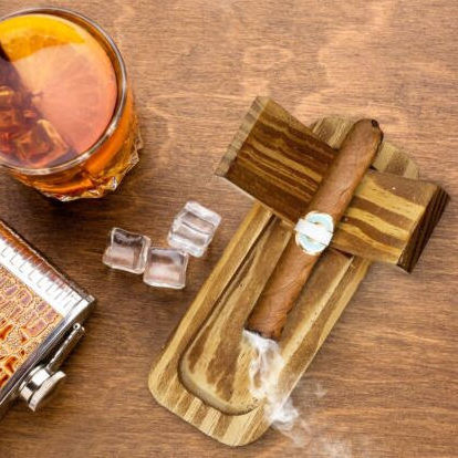 2 IN 1 Wooden Cigar Ashtray with Cigar Holder Cool Ashtray for Cigarette