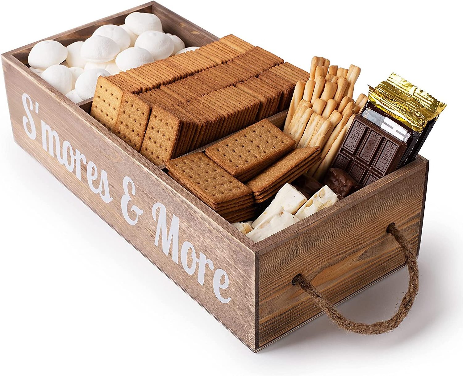 S'Mores Station Box S'Mores Bar Holder Farmhouse Kitchen Decor Rustic Smores Roasting Station Wood Organizer Camping BBQ Storage