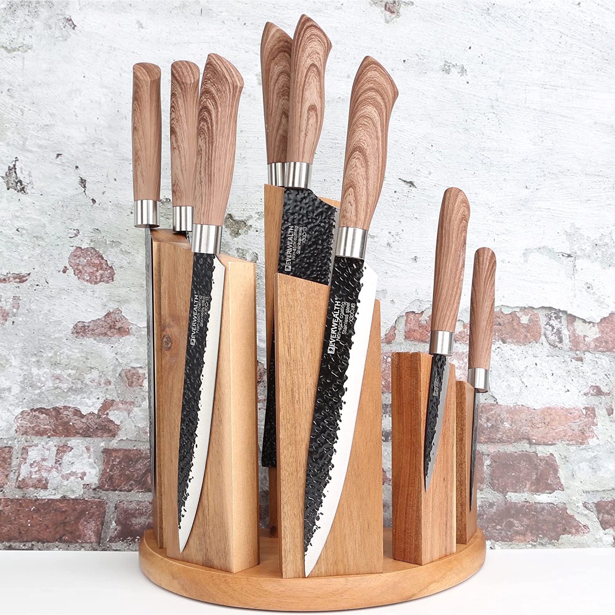 Wooden Magnetic Knife Block 360 Double Sided universal Acacia Wood Knives Holder with Strong Magnet Knife Strip Stand