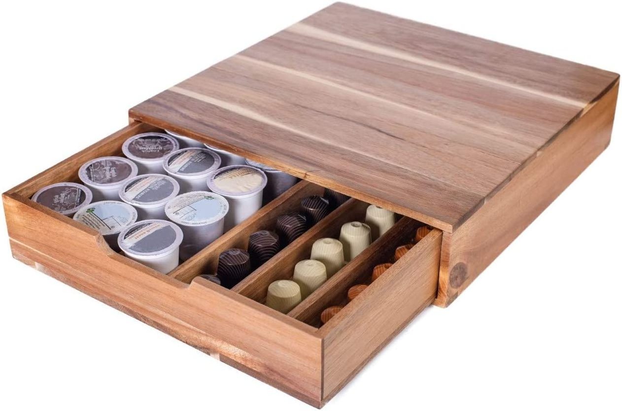 bamboo coffee cup drawer storage/organizer Coffee Pod Drawer K- cup holder bamboo leaf tea box K Cup espresso coffee pod holder