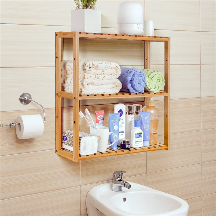 Bamboo bathroom shelf 3-tier multifunctional adjustable layer rack wall mounted utility storage organizer