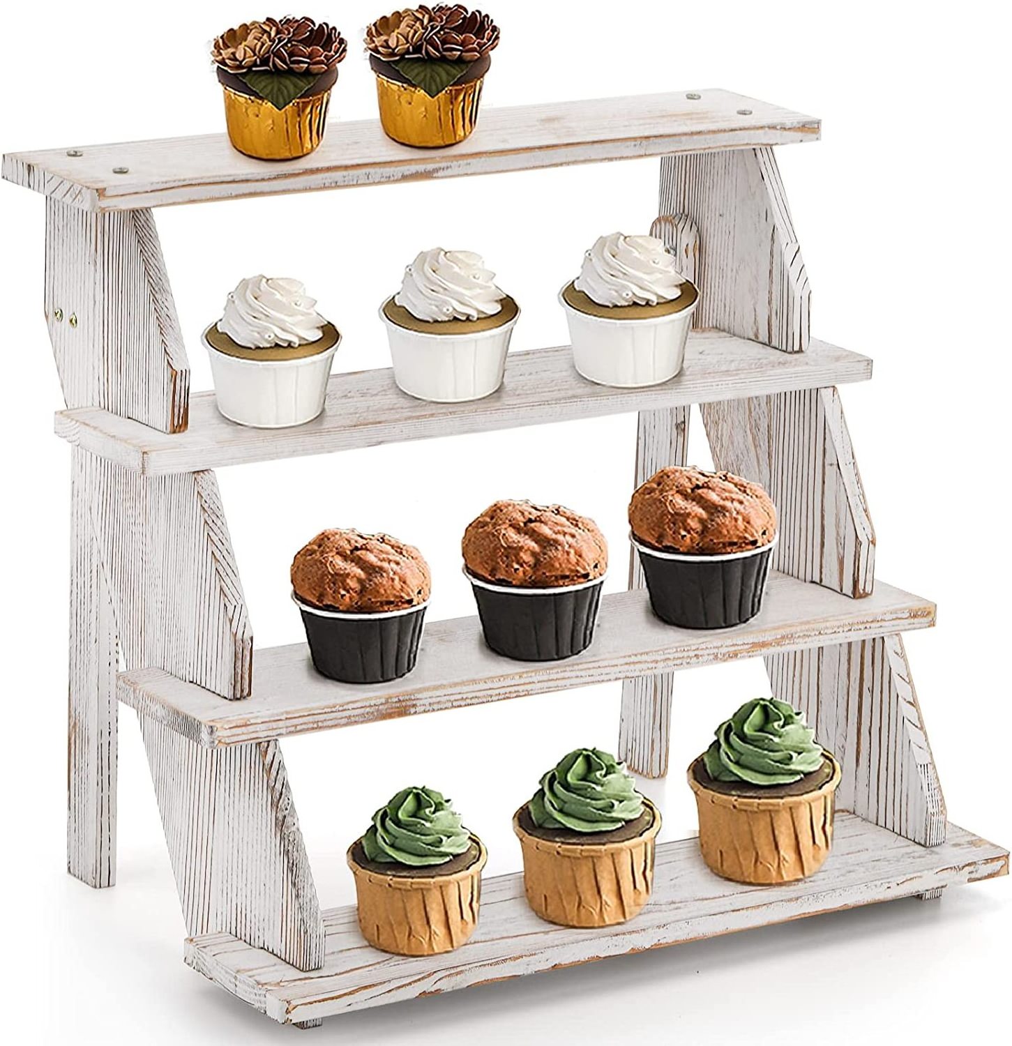 Rustic white wooden cup cake display stand wood risers for displays ideal craft funko pop shelves