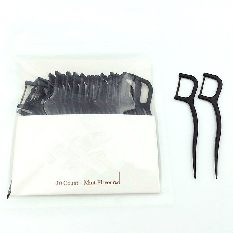 Charcoal Dental Floss Tooth Pick Bamboo Dental Flosser Pack of 30pcs