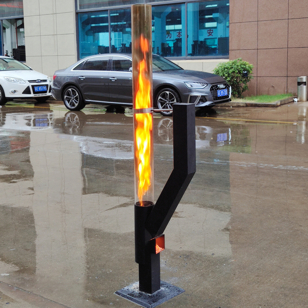 Black Carbon Steel Pellet Torch Fire Pit With Glass Pipe