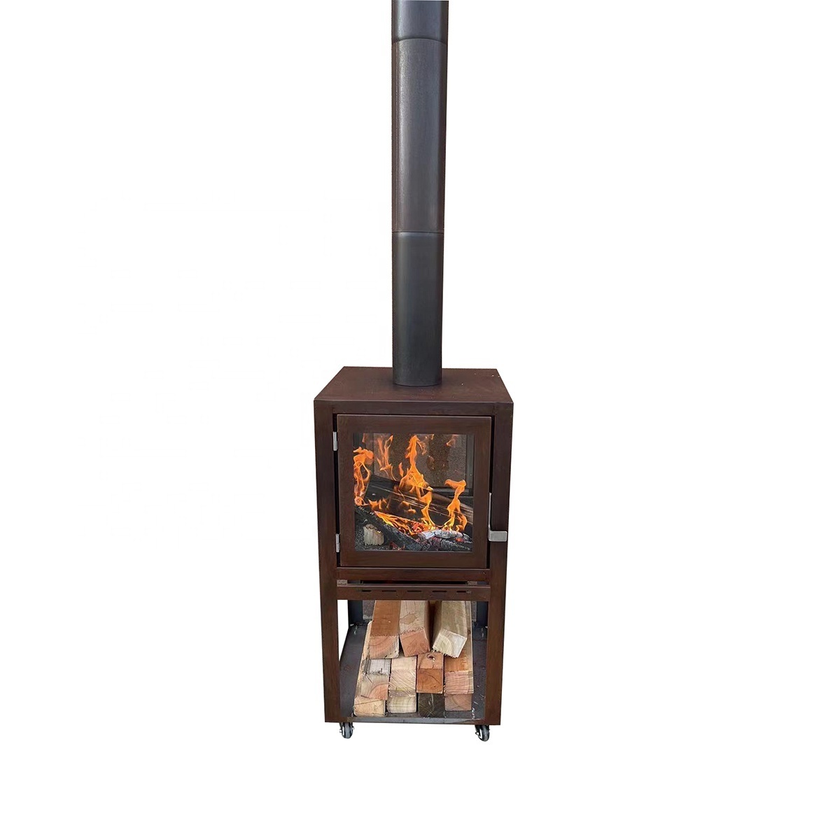 RB73 Quaruba XL Corten Steel Outdoor Freestanding Fireplace/Stove