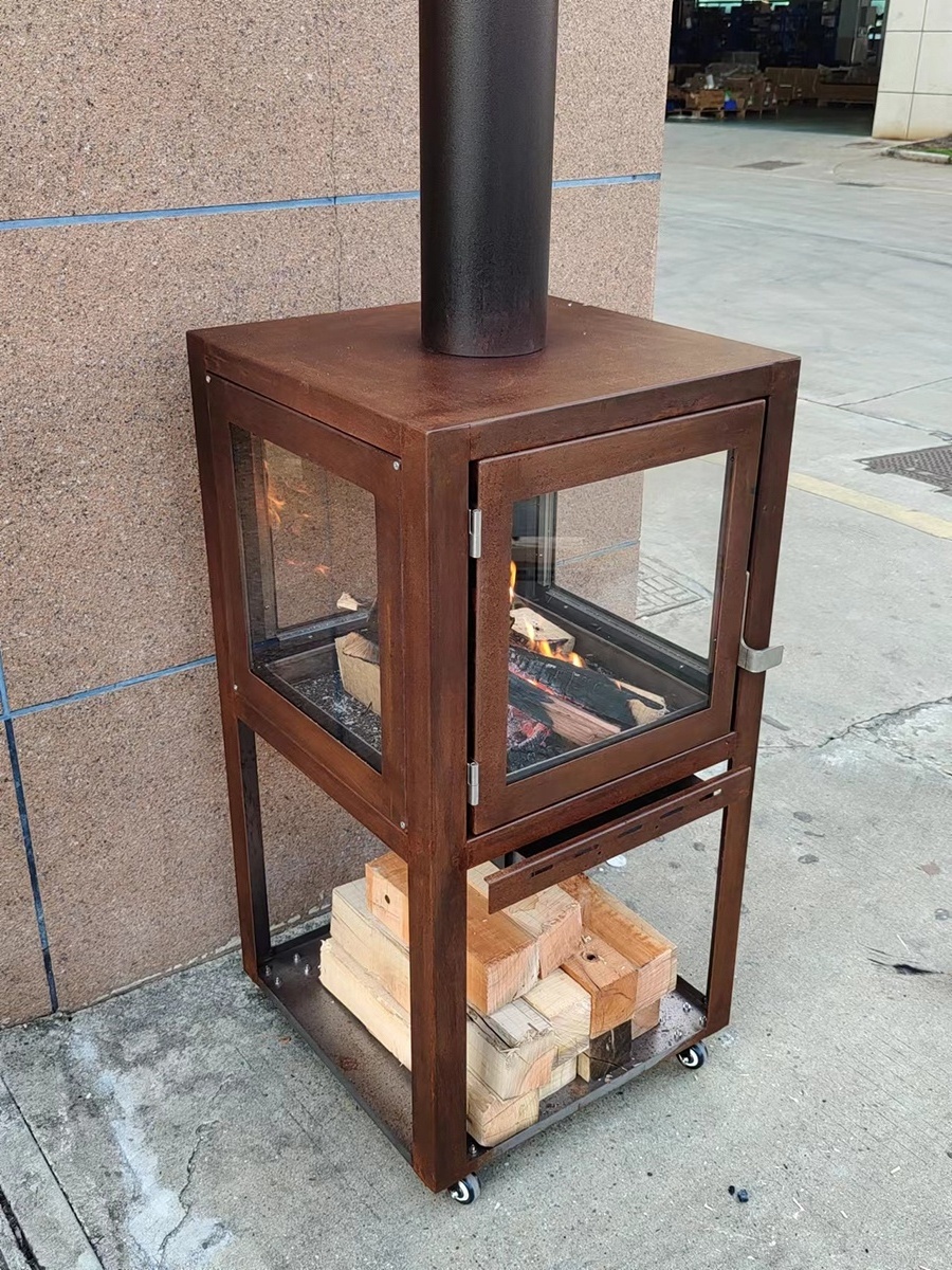 RB73 Quaruba XL Corten Steel Outdoor Freestanding Fireplace/Stove