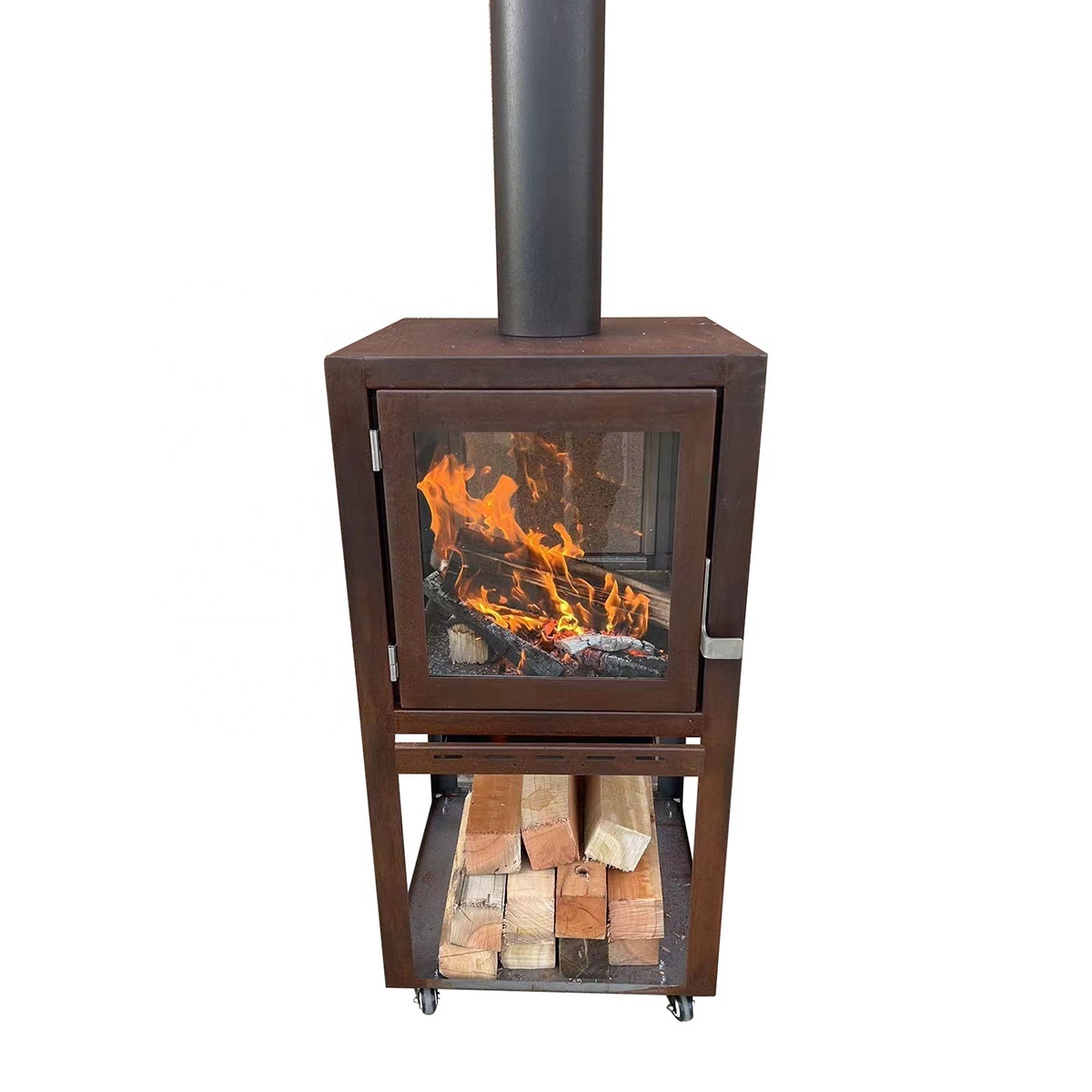 RB73 Quaruba XL Corten Steel Outdoor Freestanding Fireplace/Stove