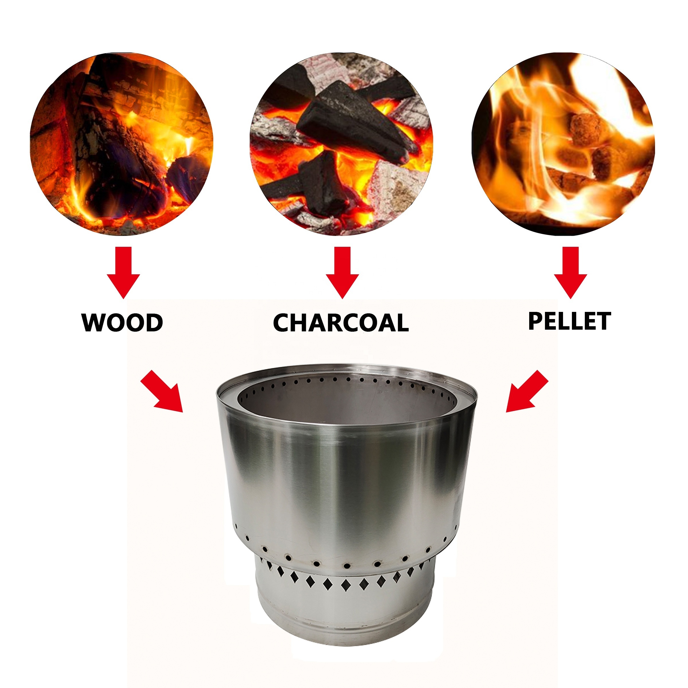 Flame Bonfire Fire Pit with Top Lid 13.5 Inch Stainless Steel Outdoor Firepit Backyard Natural Wood Burning Firebowl