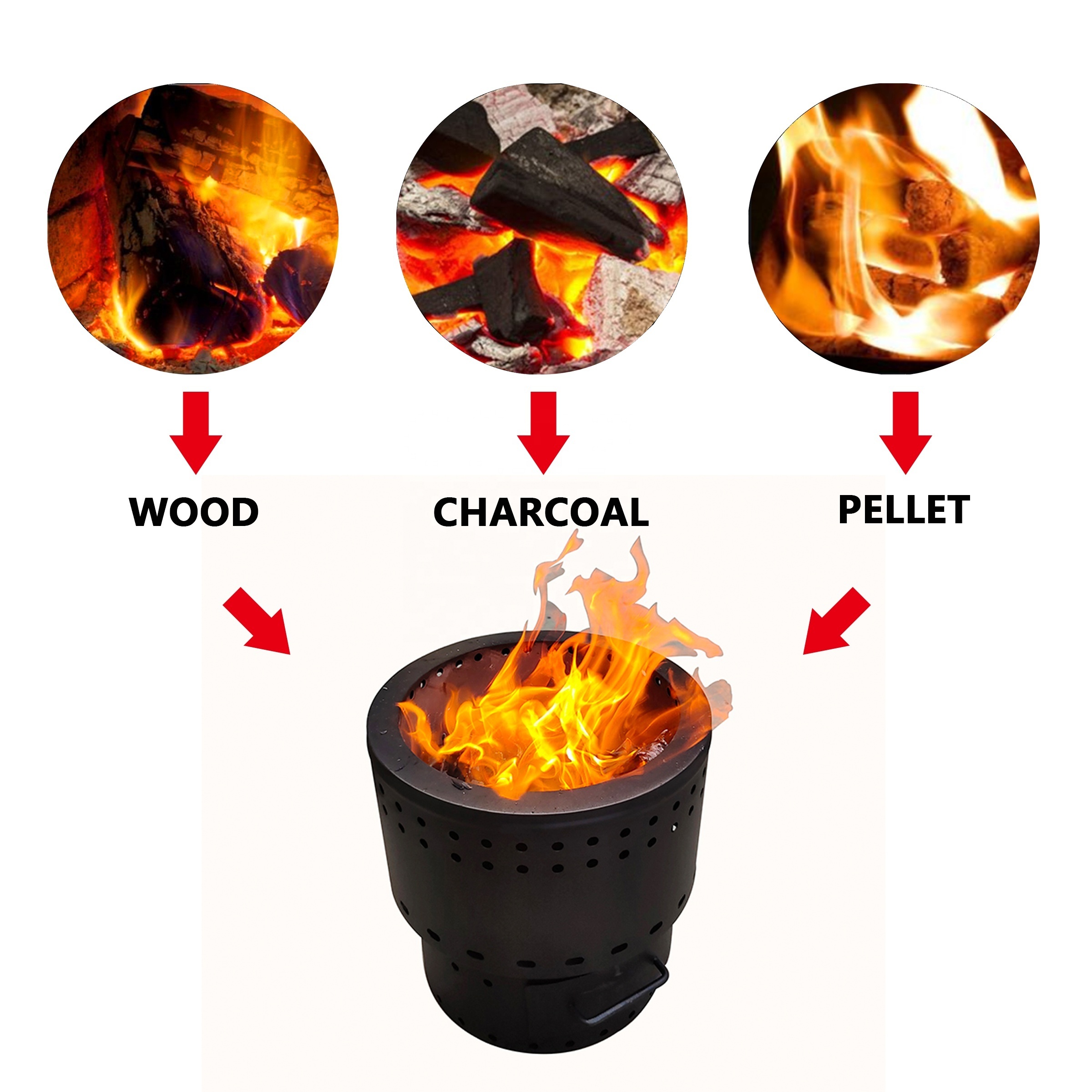 19.5 Inches Black Low Smoker Wood Burning Fire Pit/Portable Backyard Wood Burning Patio Heater