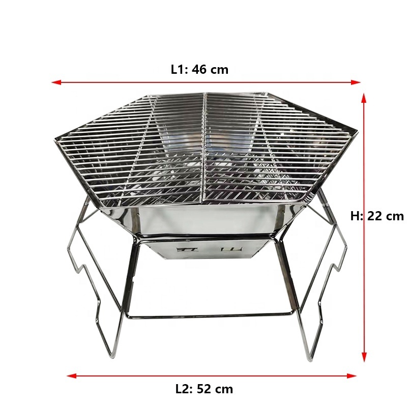 Stainless Steel Barbecue Charcoal Grill Hexagon Shaped BBQ Tool Kits for Outdoor Picnic/BBQ