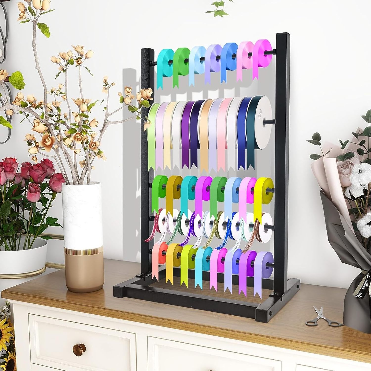 Metal Ribbon Storage Stand Wrapping Paper Display Rack for Craft Room Cake Shop Flower Store