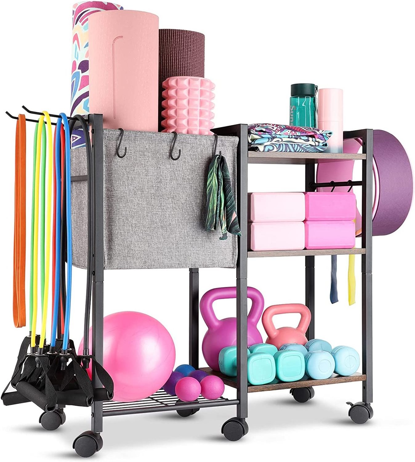 Metal Yoga Mat Storage Rack Home Gym Equipment Storage Organizer for Yoga Mat Foam Roller Dumbbell Resistance Band