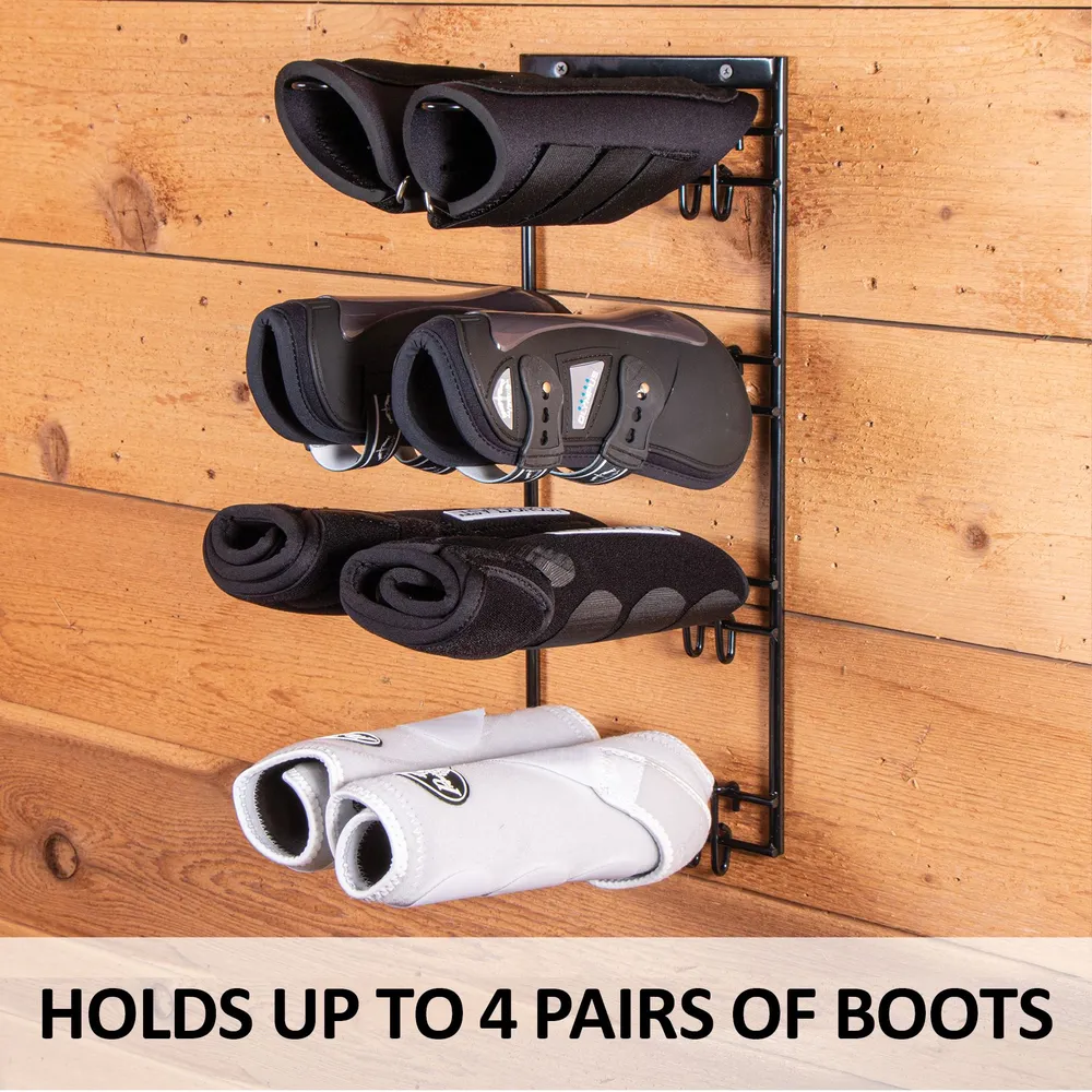 Tack Room Boots Storage Stand, Wall Mounted 4 Pairs Horse Boot Holder Display Rack with Hooks