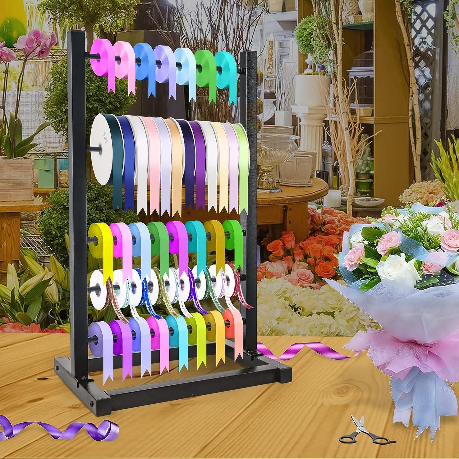 Metal Ribbon Storage Stand Wrapping Paper Display Rack for Craft Room Cake Shop Flower Store