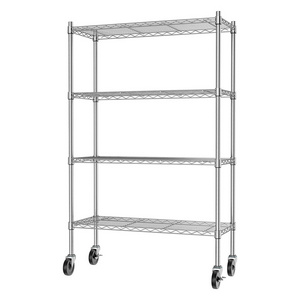 Casters Heavy Duty 4 Tiers Rolling Cart Utility Racks Adjustable Wire Metal Shelving 4-Shelf Storage Shelves