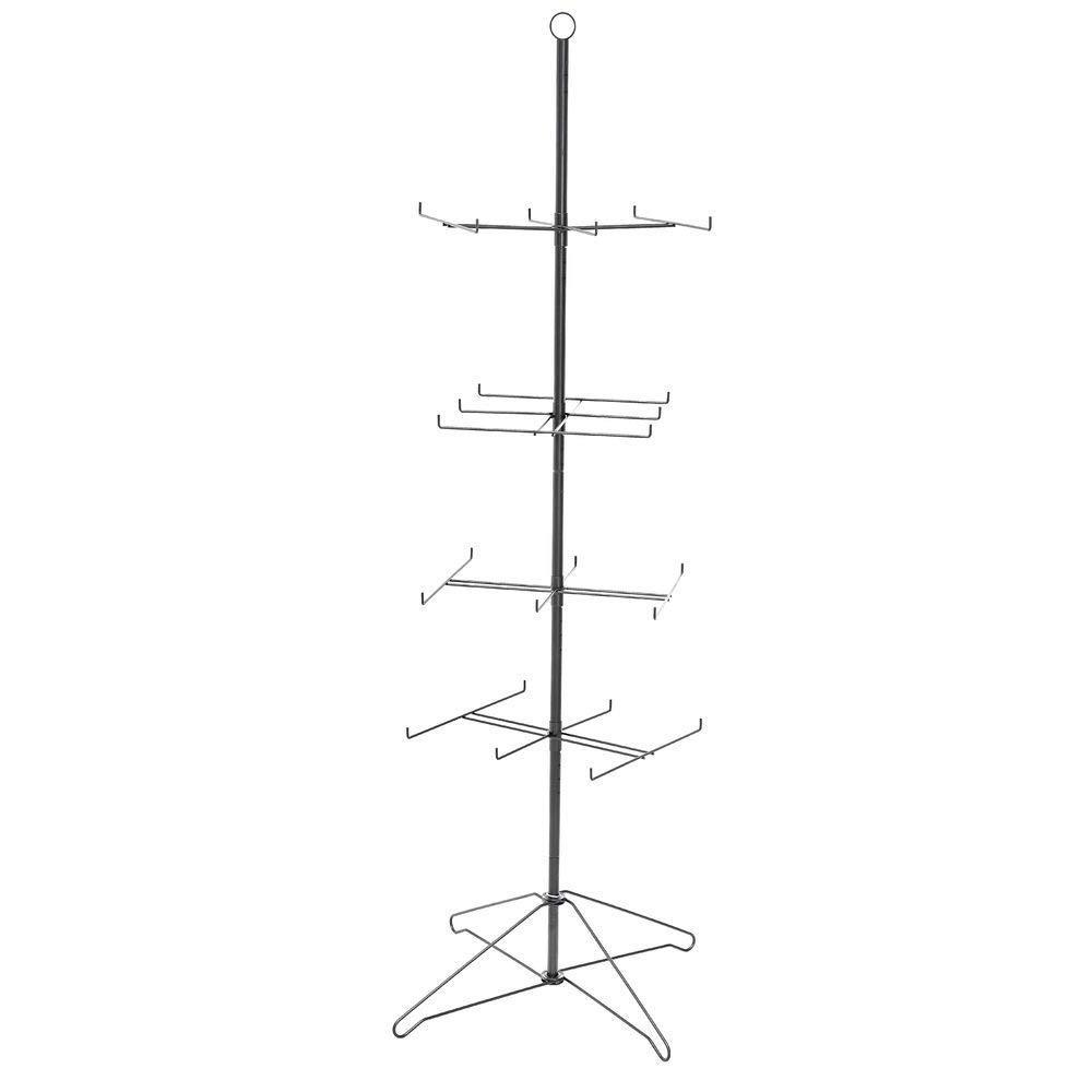 Freestanding 4-Tiers Metal Wire Spinner Display Rack Hanging Shoe Stand with 24 Hooks