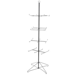 Freestanding 4-Tiers Metal Wire Spinner Display Rack Hanging Shoe Stand with 24 Hooks