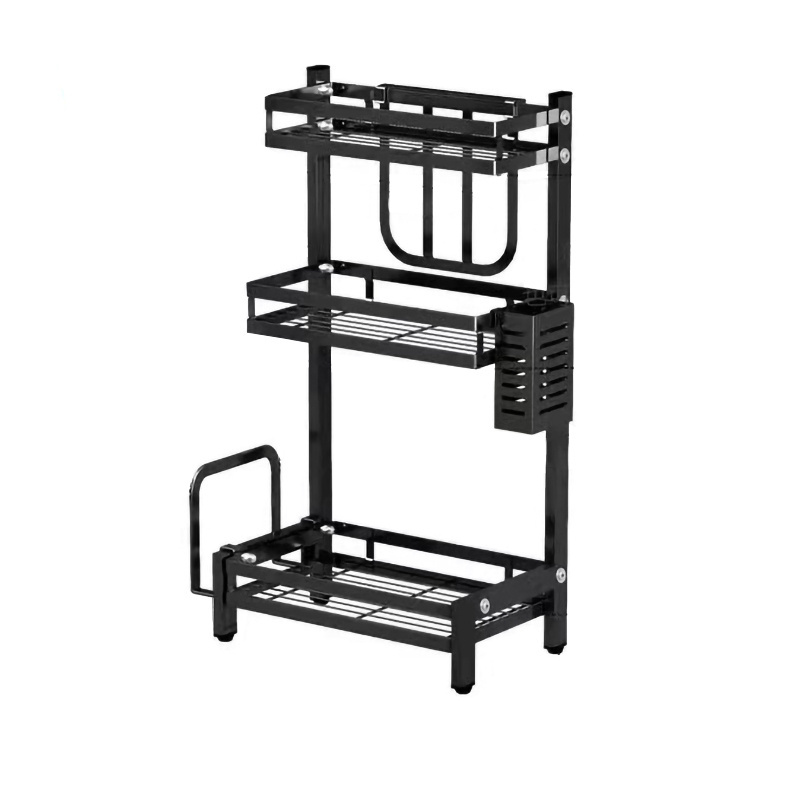 Three layer vertical multifunctional kitchen storage rack seasoning rack with hook and chopping board rack