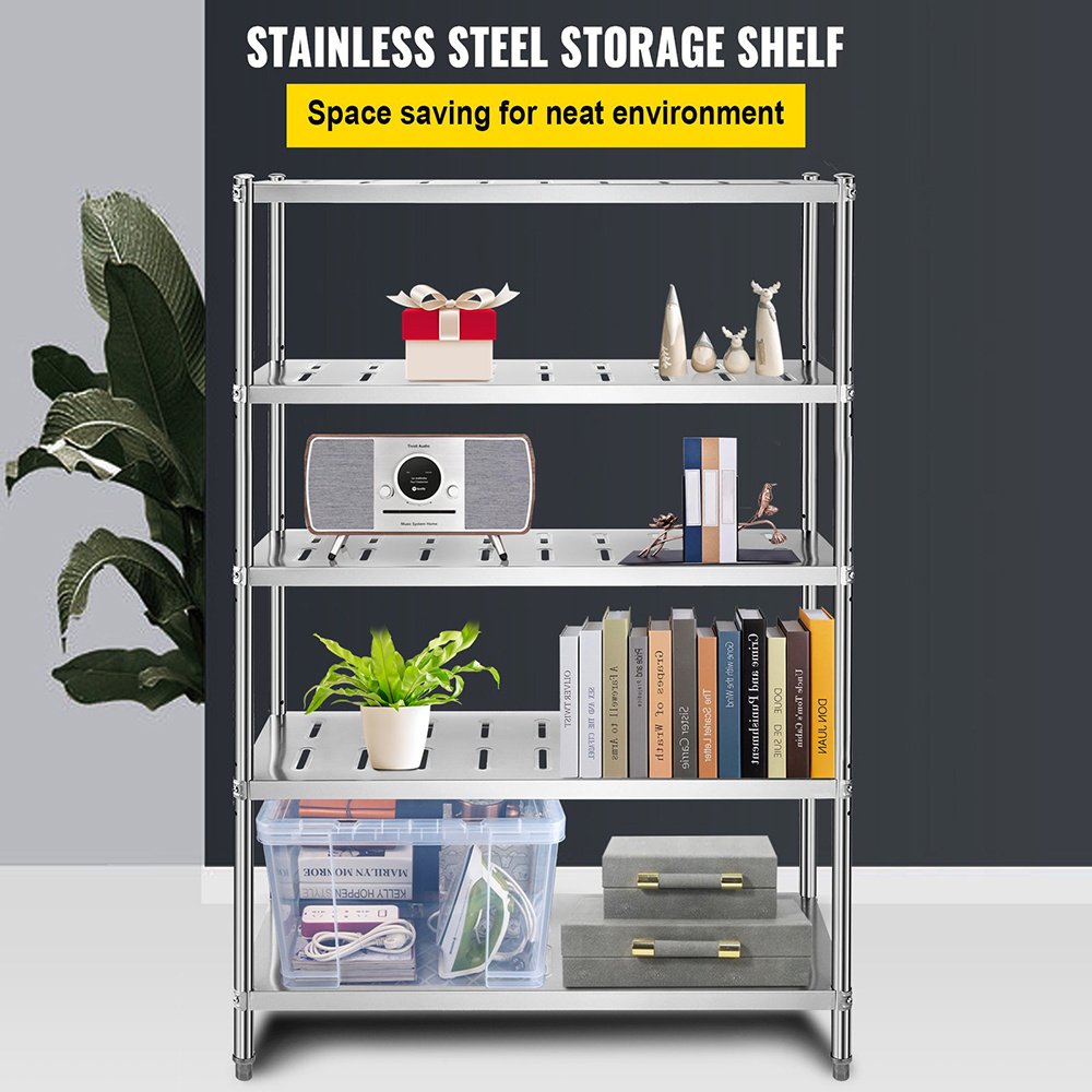 5-Tier Storage Shelving Unit, Stainless Steel Garage Shelf, Heavy Duty Storage Shelving with Adjustable Height