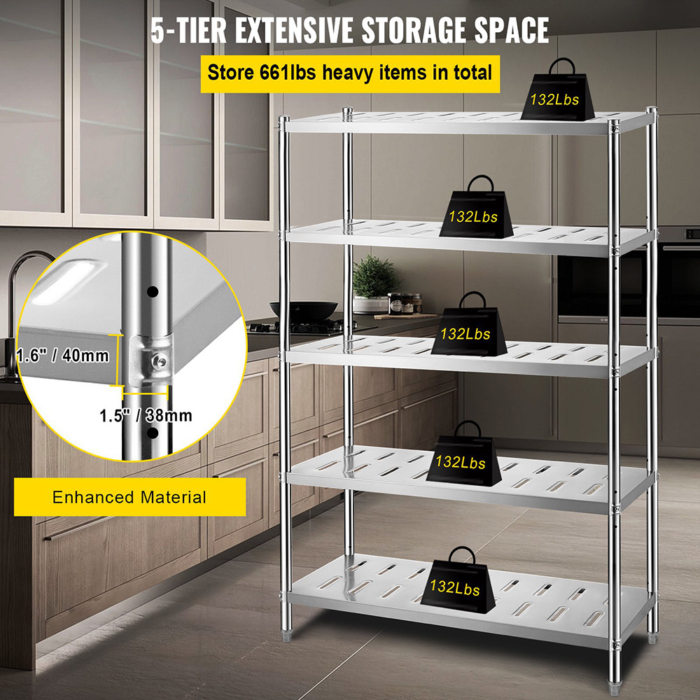 5-Tier Storage Shelving Unit, Stainless Steel Garage Shelf, Heavy Duty Storage Shelving with Adjustable Height